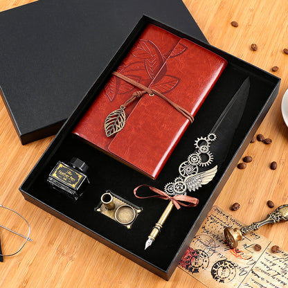 Vintage Feather Pen & Retro Notebook Gift Box Set – Luxury Writing Kit for Men & Women