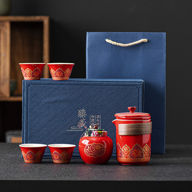 Tea Set Suit Ceramic One Pot Four Cups Gift Box