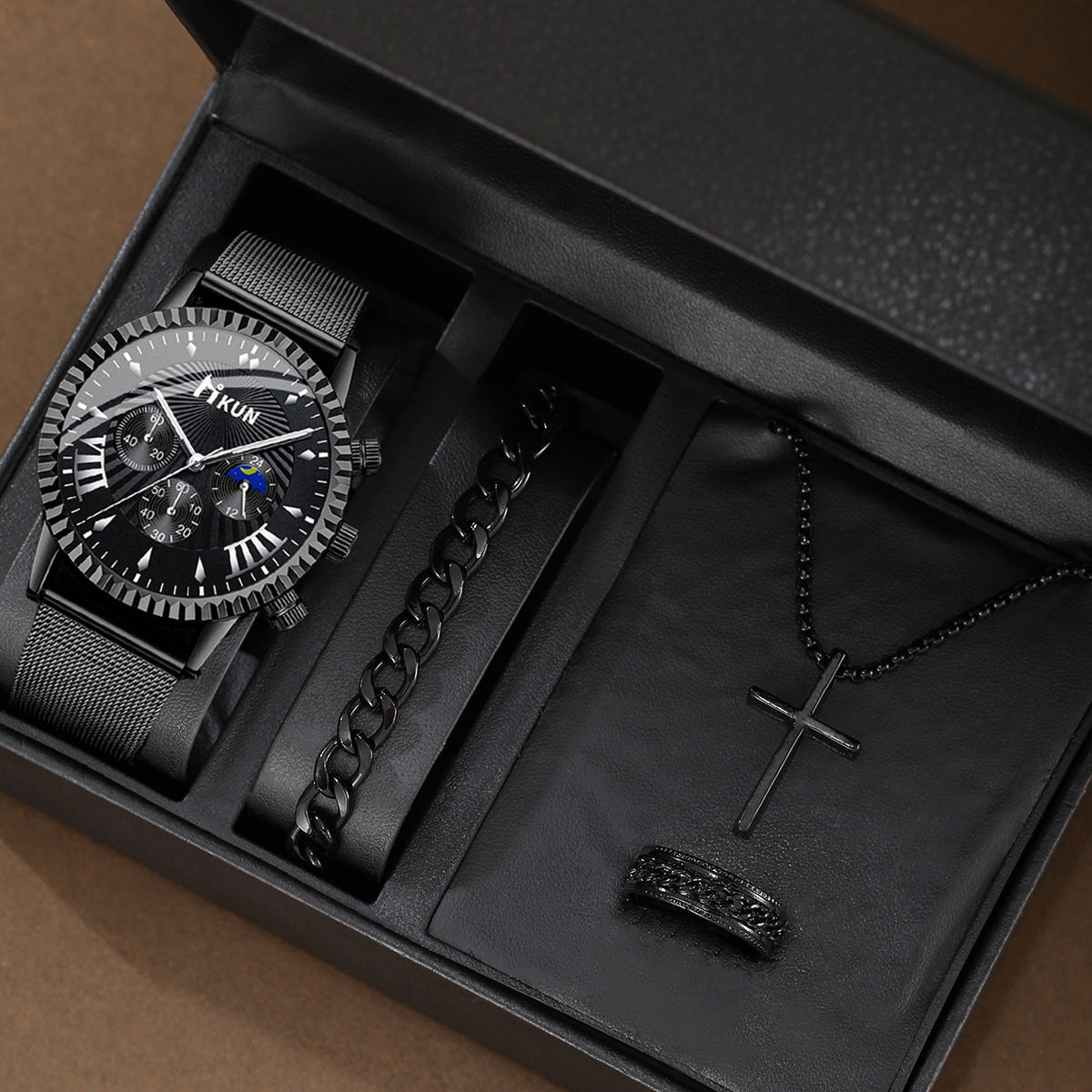 Luxury Men's Stainless Steel Sports Watch & Bracelet Set