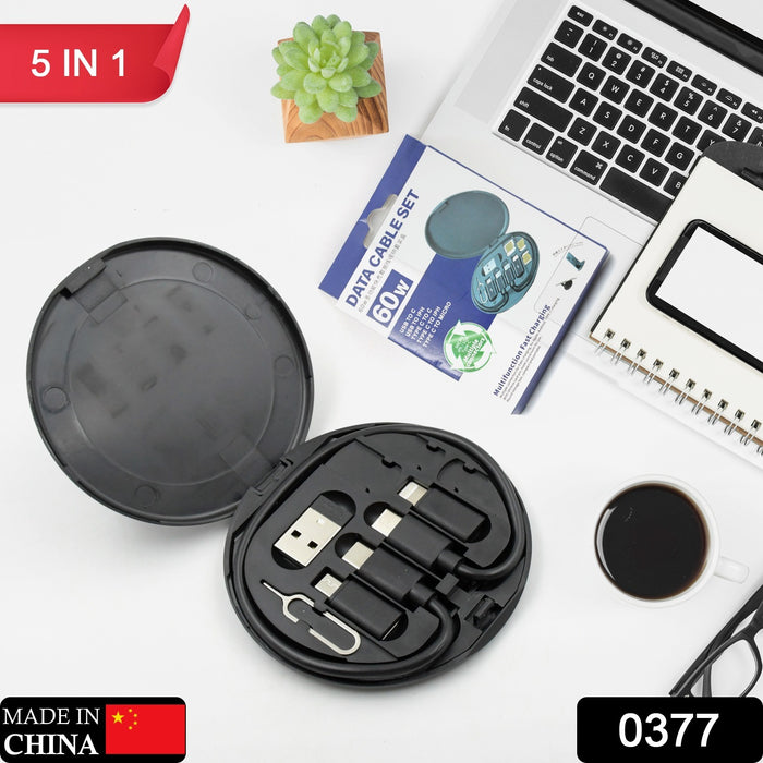 0377 Mini 5-in-1 Fast Charging Data Cable Set