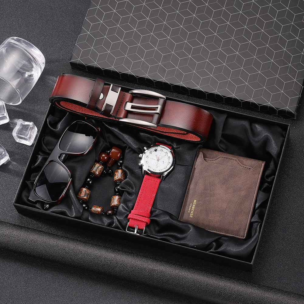 Men’s 5-in-1 Gift Set Combo | Quartz Watch, Belt, Wallet, Sunglasses & Bracelet Stylish Combo Pack