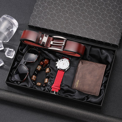 Men’s 5-in-1 Gift Set Combo | Quartz Watch, Belt, Wallet, Sunglasses & Bracelet Stylish Combo Pack