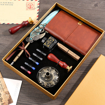 Vintage Feather Pen & Retro Notebook Gift Box Set – Luxury Writing Kit for Men & Women