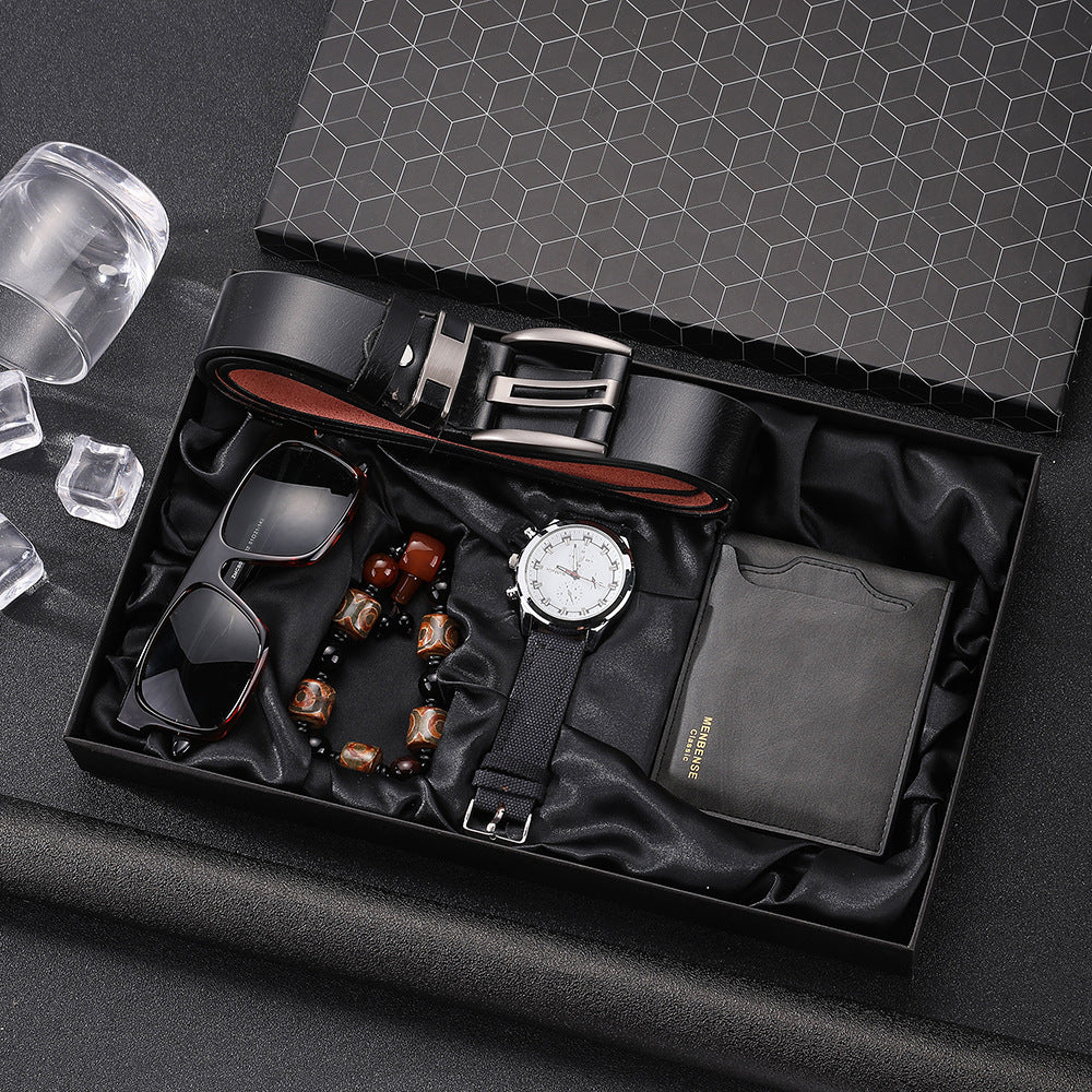 Men’s 5-in-1 Gift Set Combo | Quartz Watch, Belt, Wallet, Sunglasses & Bracelet Stylish Combo Pack