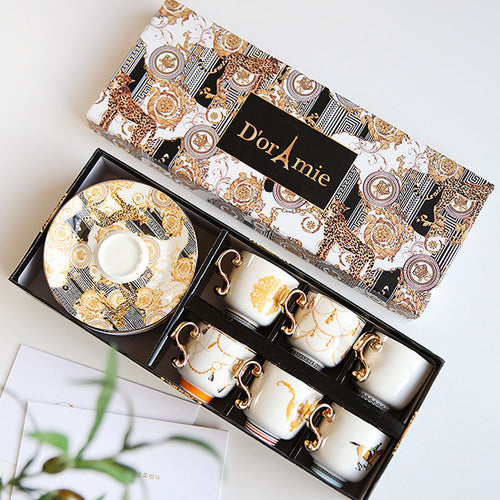 Luxury Turkish Coffee Cup & Saucer Set Gift Box | Vintage Golden Handle Tea Cup Set for Home & Gifting