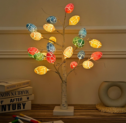 LED Lit Birch Tree with Easter Egg Ornaments – 60cm Decorative Tree