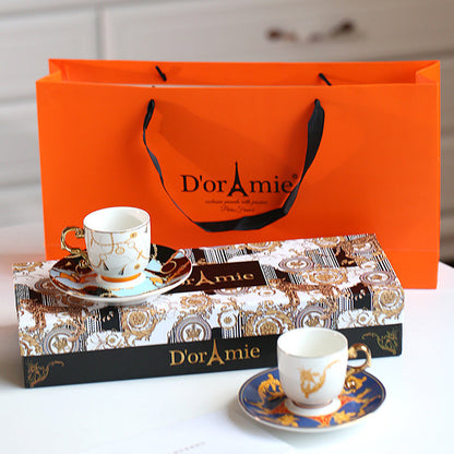 Luxury Turkish Coffee Cup & Saucer Set Gift Box | Vintage Golden Handle Tea Cup Set for Home & Gifting