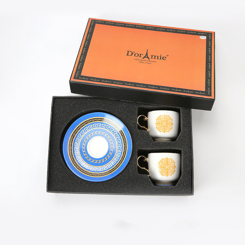 Luxury Turkish Coffee Cup & Saucer Set Gift Box | Vintage Golden Handle Tea Cup Set for Home & Gifting