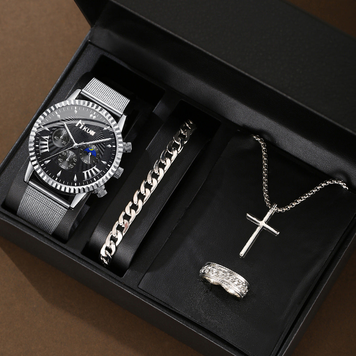 Luxury Men's Stainless Steel Sports Watch & Bracelet Set
