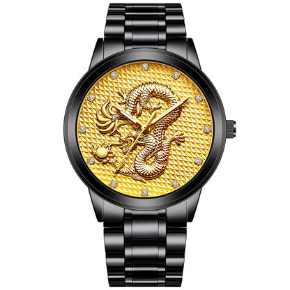 Embossed Golden Dragon Playing With Beads Diamond-inlaid Casual Business Quartz Watch