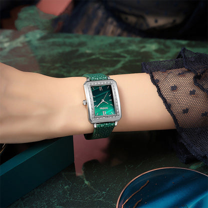 Luxury Green Square Dial Women’s Watch Gift Set – Premium Quartz Designer Timepiece