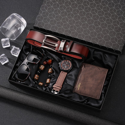 Men’s 5-in-1 Gift Set Combo | Quartz Watch, Belt, Wallet, Sunglasses & Bracelet Stylish Combo Pack