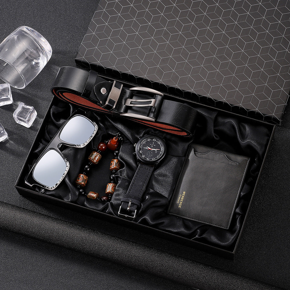 Men’s 5-in-1 Gift Set Combo | Quartz Watch, Belt, Wallet, Sunglasses & Bracelet Stylish Combo Pack