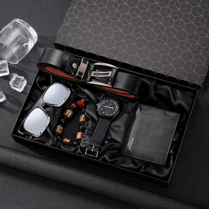 Men’s 5-in-1 Gift Set Combo | Quartz Watch, Belt, Wallet, Sunglasses & Bracelet Stylish Combo Pack