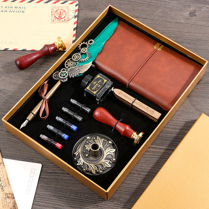 Vintage Feather Pen & Retro Notebook Gift Box Set – Luxury Writing Kit for Men & Women