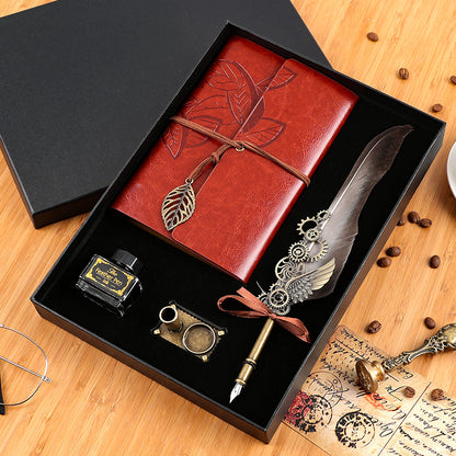 Vintage Feather Pen & Retro Notebook Gift Box Set – Luxury Writing Kit for Men & Women
