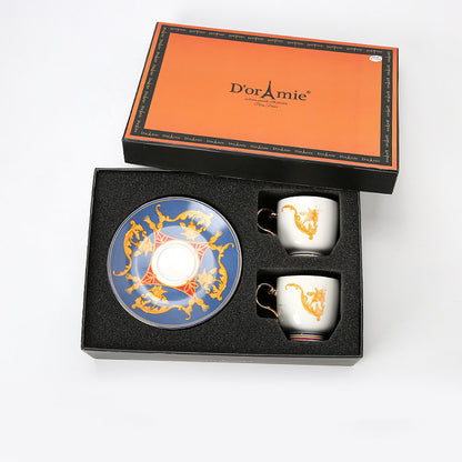 Luxury Turkish Coffee Cup & Saucer Set Gift Box | Vintage Golden Handle Tea Cup Set for Home & Gifting