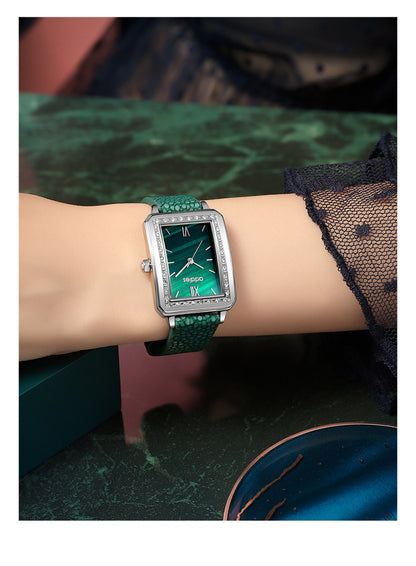 Luxury Green Square Dial Women’s Watch Gift Set – Premium Quartz Designer Timepiece