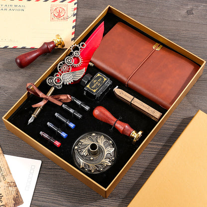 Vintage Feather Pen & Retro Notebook Gift Box Set – Luxury Writing Kit for Men & Women