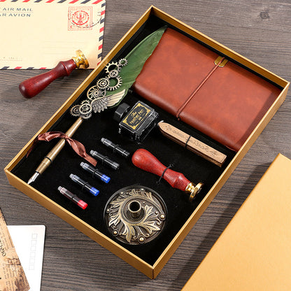 Vintage Feather Pen & Retro Notebook Gift Box Set – Luxury Writing Kit for Men & Women