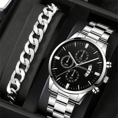 Calendar Steel Watch Men's Large Dial Quartz Watch Men's Watch