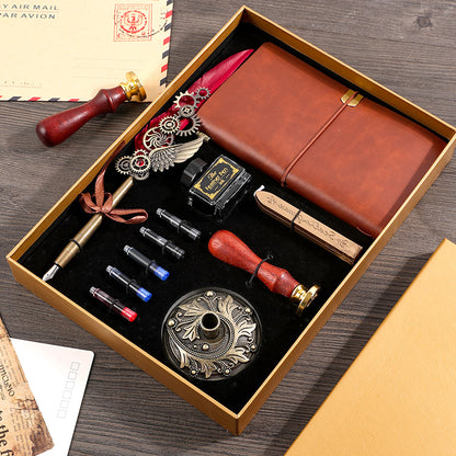 Vintage Feather Pen & Retro Notebook Gift Box Set – Luxury Writing Kit for Men & Women