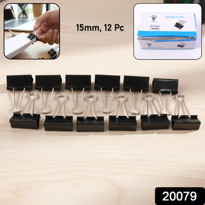 Black Metal Binder Clips (15 Mm 12 Pieces Set)