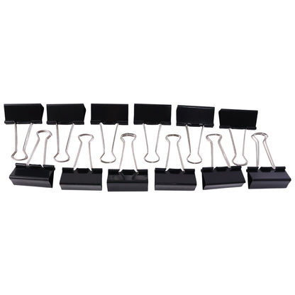 Black Metal Binder Clips (15 Mm 12 Pieces Set)